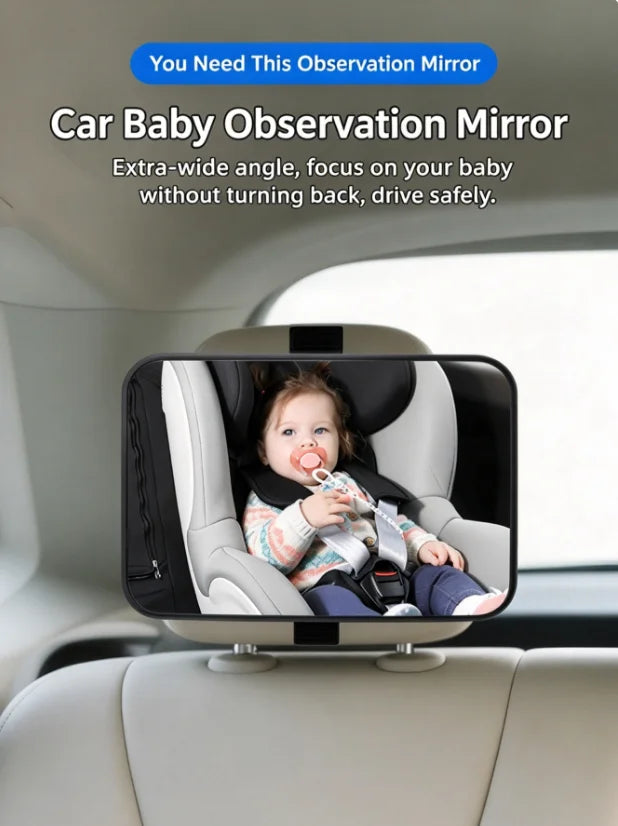 Shatterproof Back Seat Baby Mirror - Wide View, Headrest Strap
