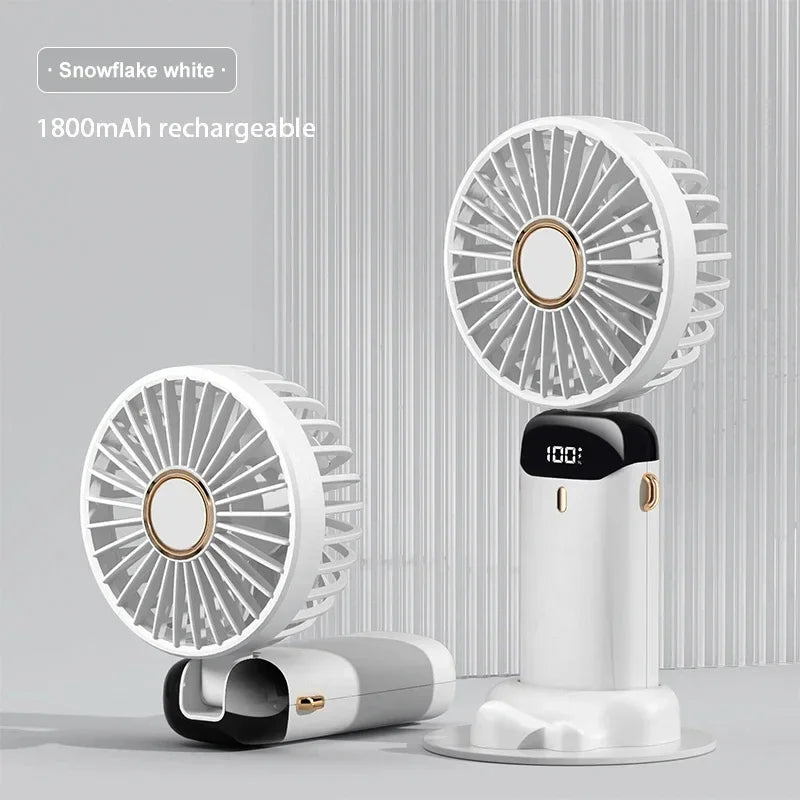 Foldable Neck & Handheld Fan with Phone Stand – 5-Speed Rechargeable
