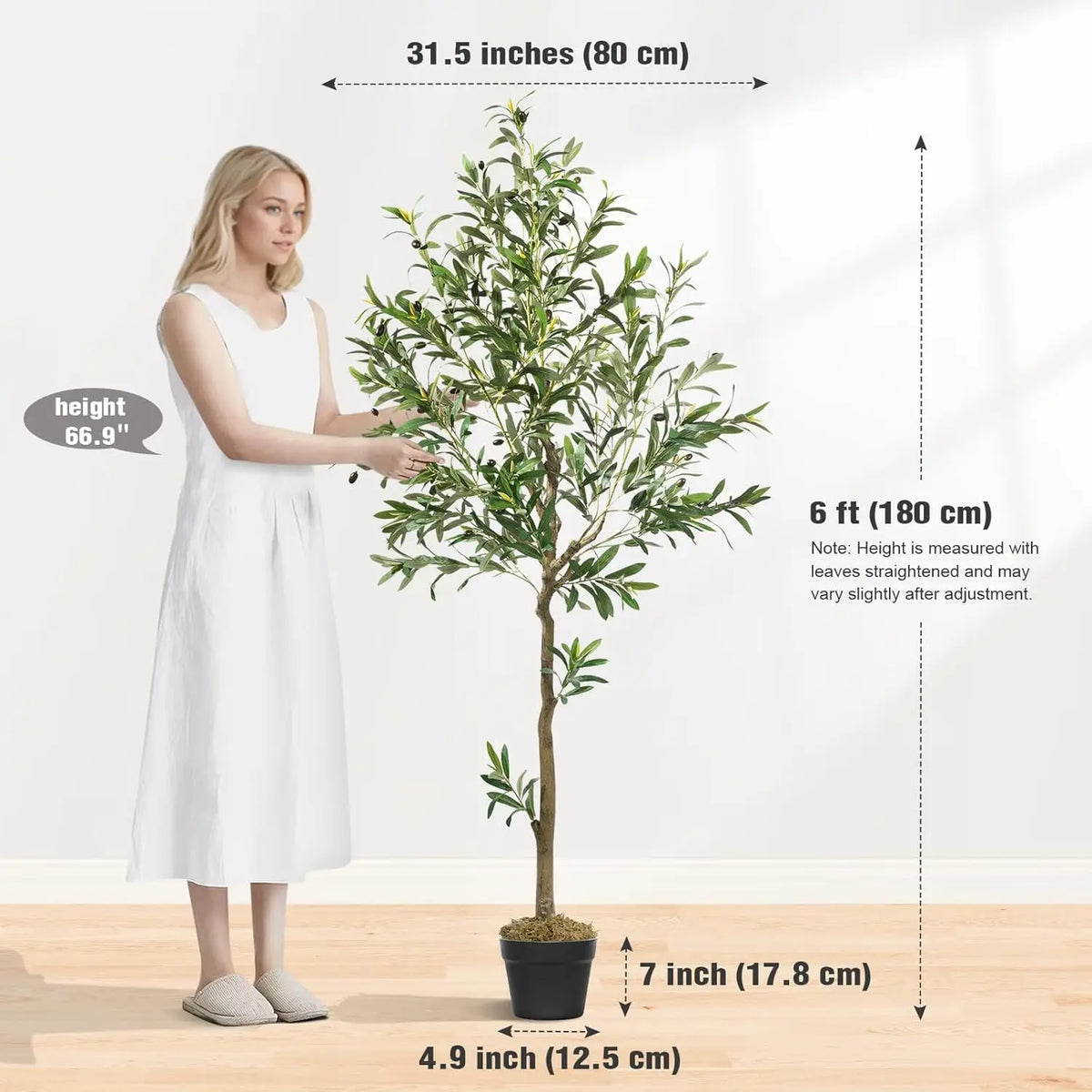 Artificial Olive Tree in Black Pot – Faux Indoor Olive Plant with Natural Wood Trunk, 5–8 ft