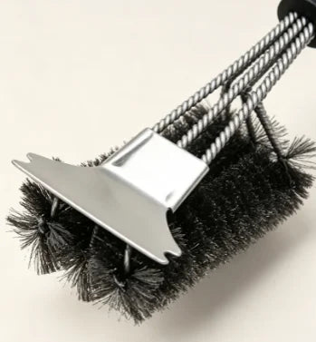 Heavy-Duty Grill Brush & Scraper – 18" Triple-Head Stainless Steel Cleaner