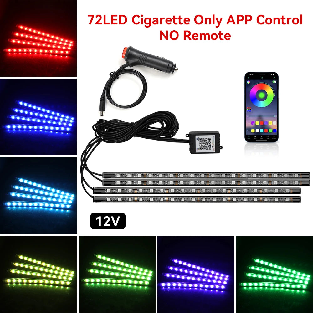 RGB Footwell Ambient Light Kit, 4 Strips with App & Remote (USB or 12V)