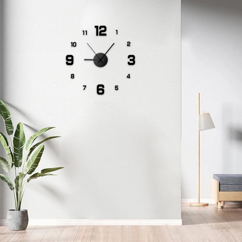 Frameless 3D DIY Wall Clock – Silent Modern Wall Decor, Black