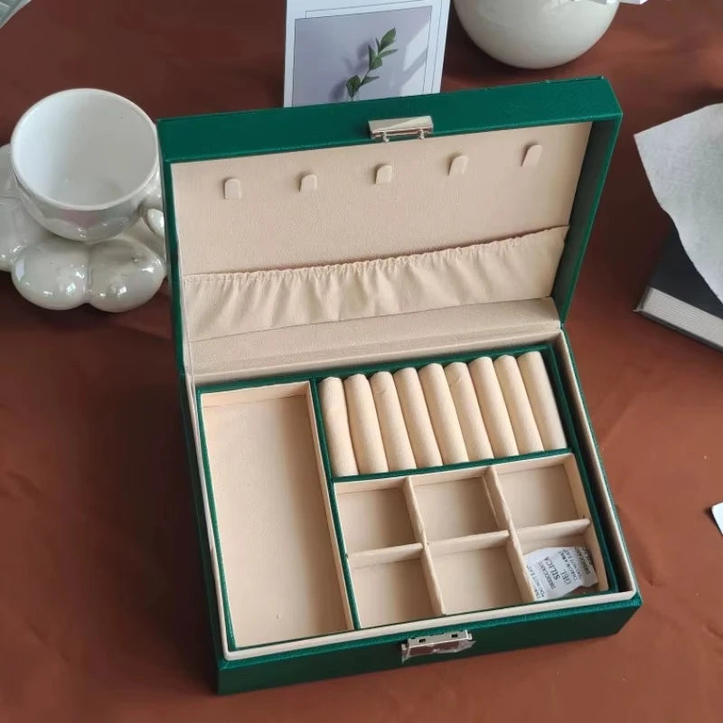 2-Layer PU Leather Jewelry Box with Lock