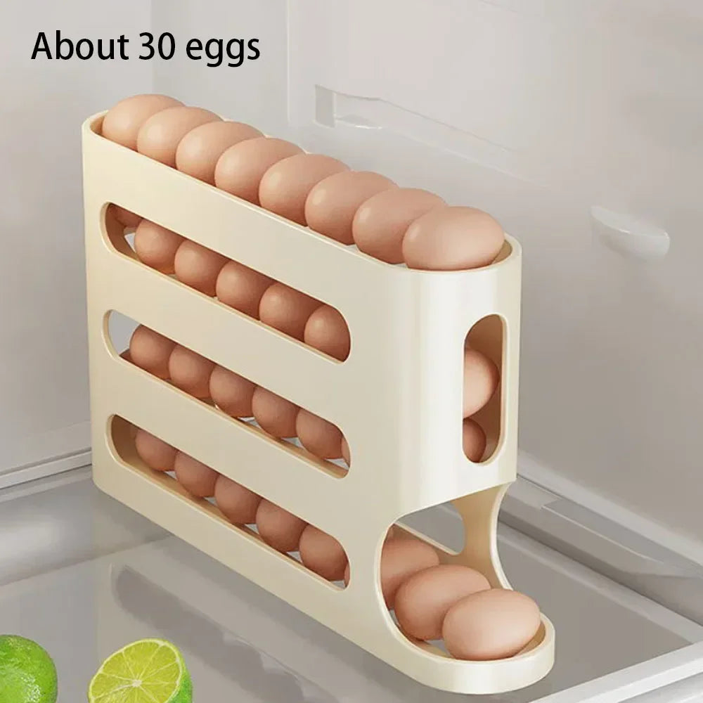 4-Tier Rolling Egg Dispenser Fridge Organizer (Holds About 30 Eggs)