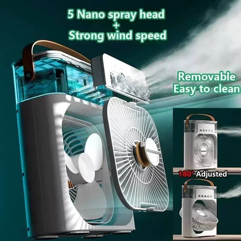 3-in-1 Mini Air Cooler Fan – Cool Mist Humidifier & Night Light