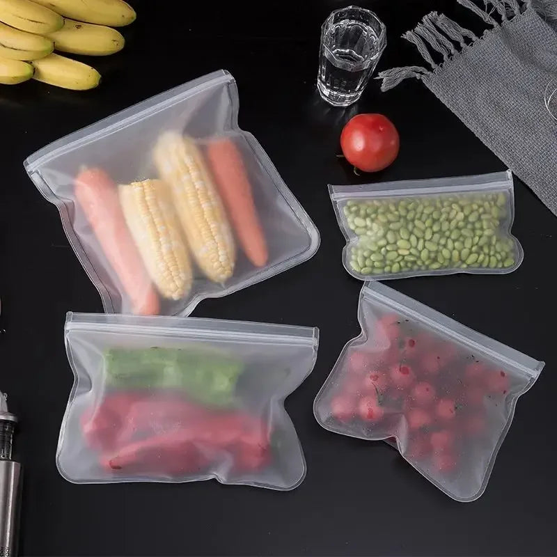 Reusable Food Storage Bags (4-Pack, Leakproof Zip Seal)