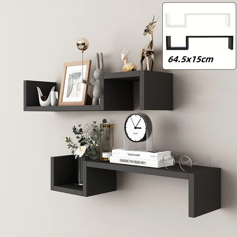 Modern S-Shaped Floating Wall Shelf (25 in), Black
