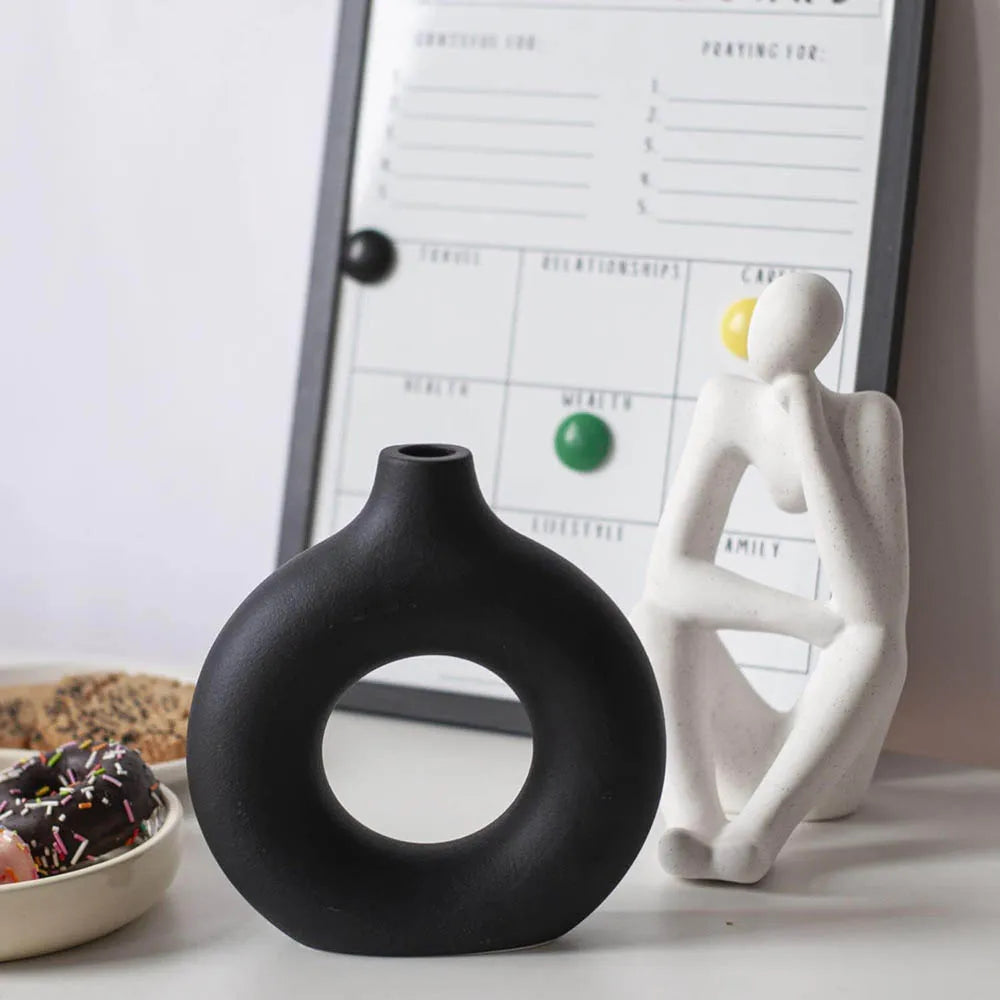 Modern Black Donut Ceramic Vase, Small
