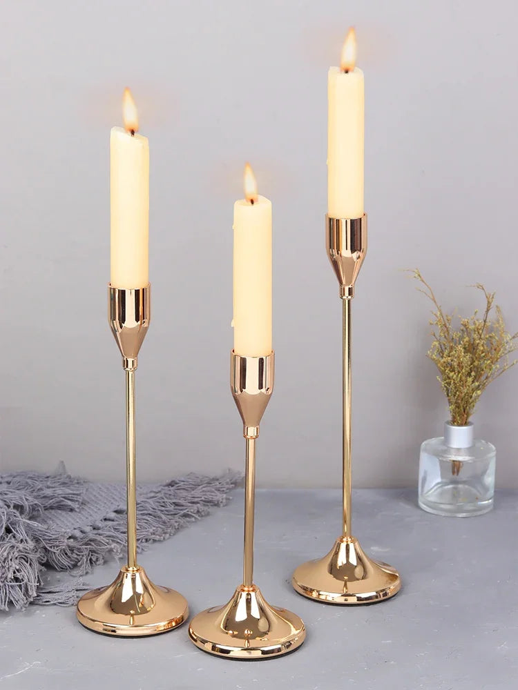 Rose Gold Taper Candlestick Holders, Set of 3