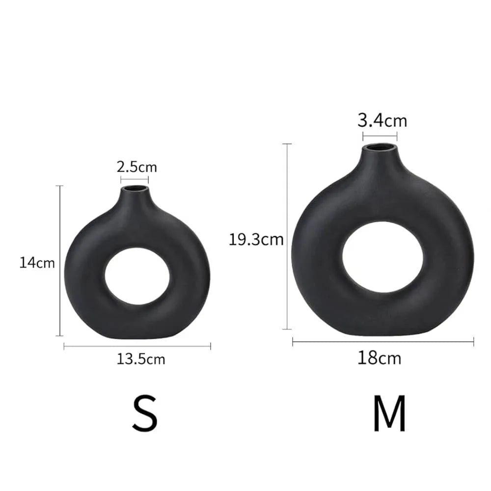Modern Black Donut Ceramic Vase, Small