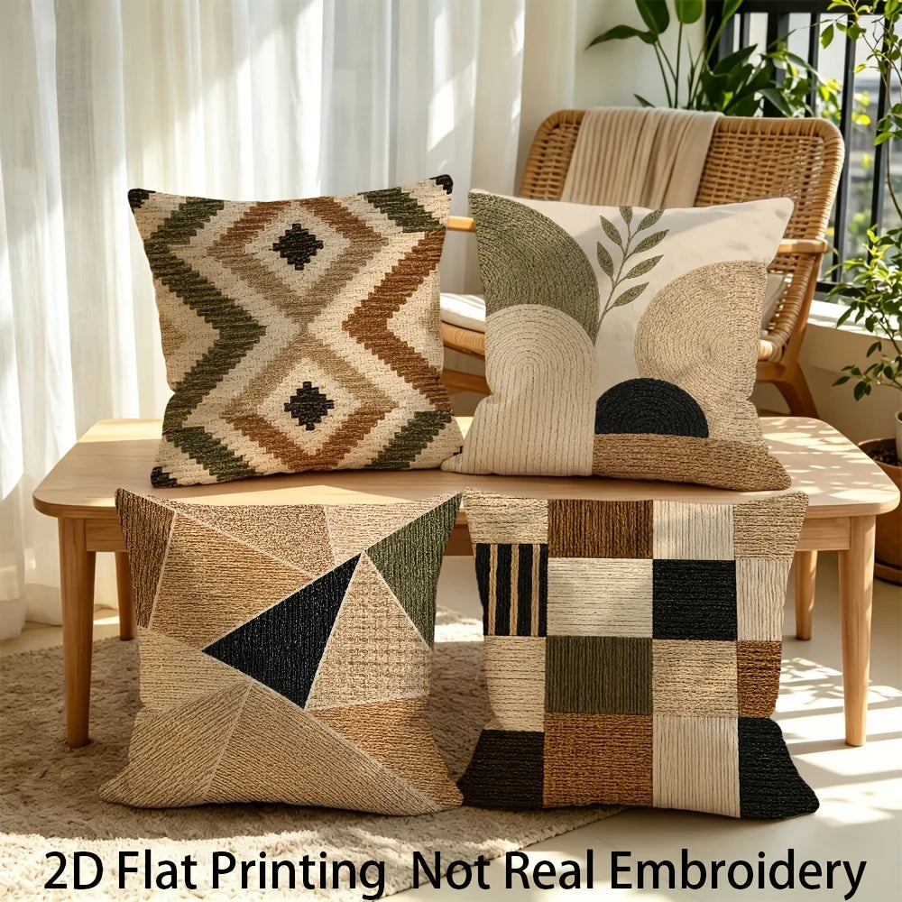 Boho Geometric Throw Pillow Covers, Set of 4 – Neutral Printed Cushion Covers