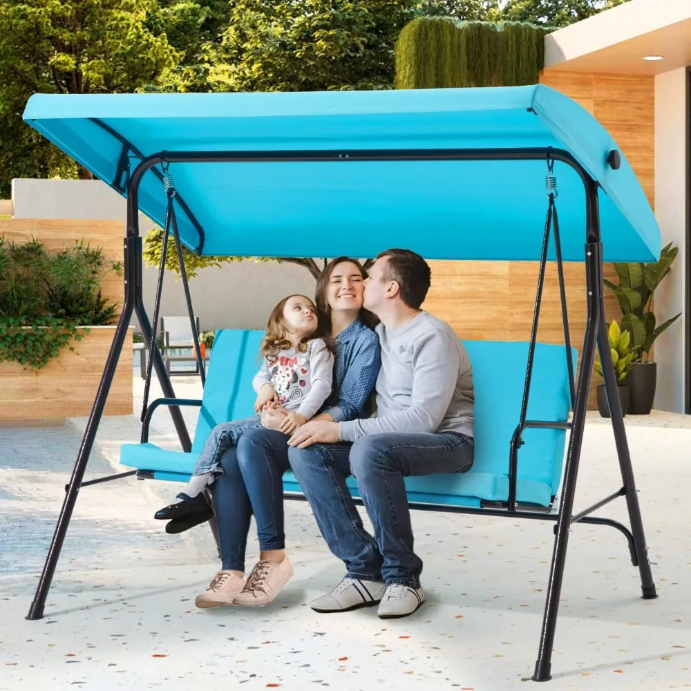 3-Seat Canopy Porch Swing with Cushions – Lake Blue
