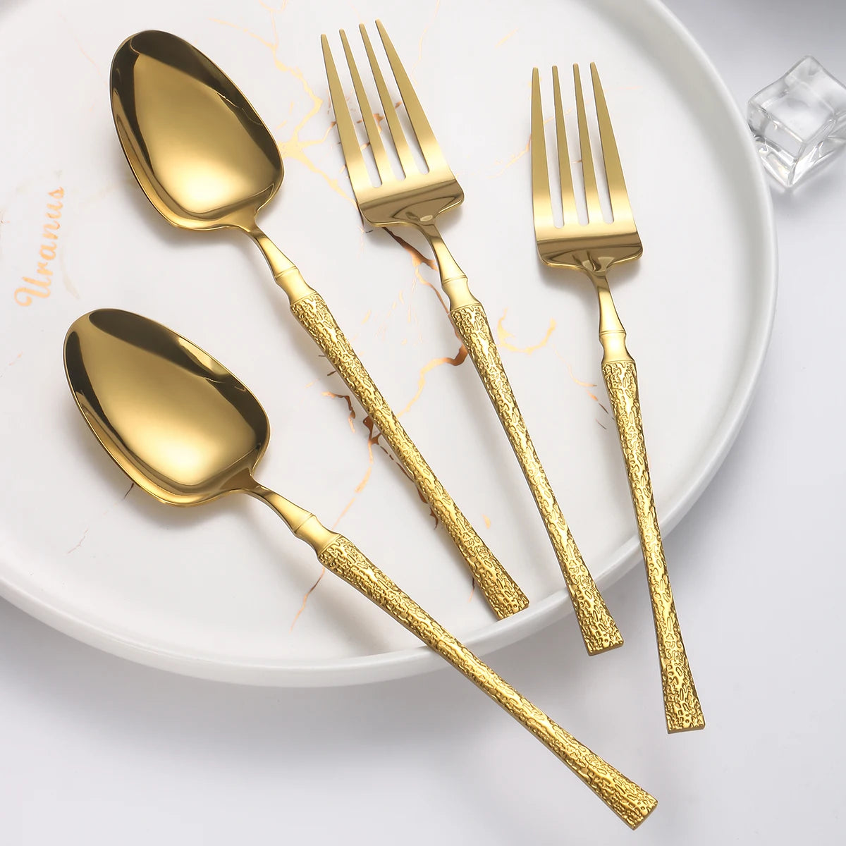 15-Piece Gold Hammered-Handle Flatware Set (Service for 3)