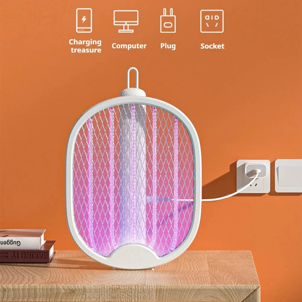 Foldable 2-in-1 Bug Zapper Racket & Mosquito Lamp – USB Rechargeable
