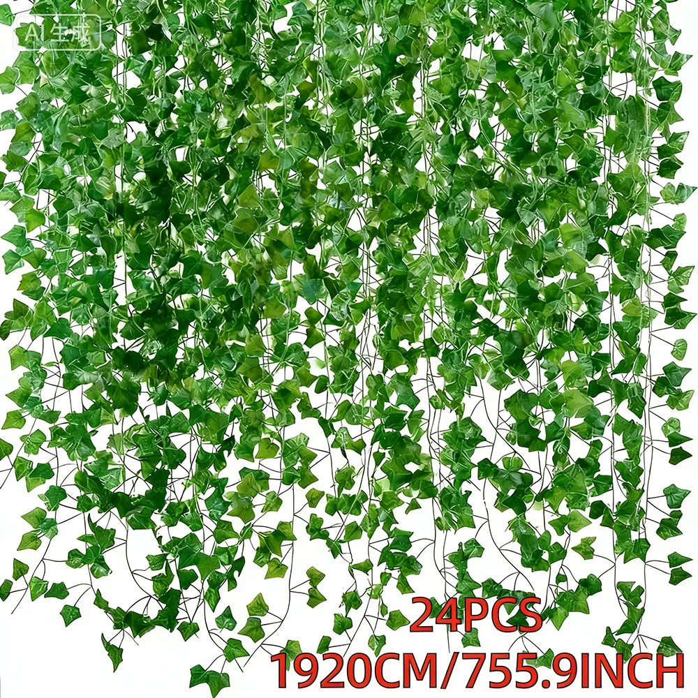 Artificial Ivy Garland Set – 24 Strands, 62 ft Faux Greenery Vines for Wall & Party Decor