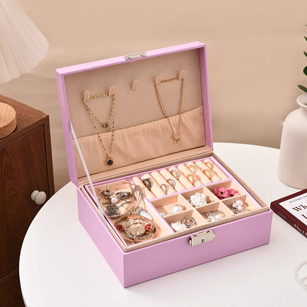 2-Layer PU Leather Jewelry Box with Lock