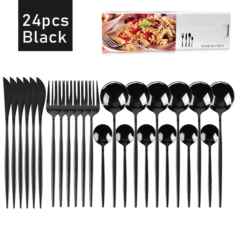 24-Piece Black & Gold Flatware Set (Service for 6)