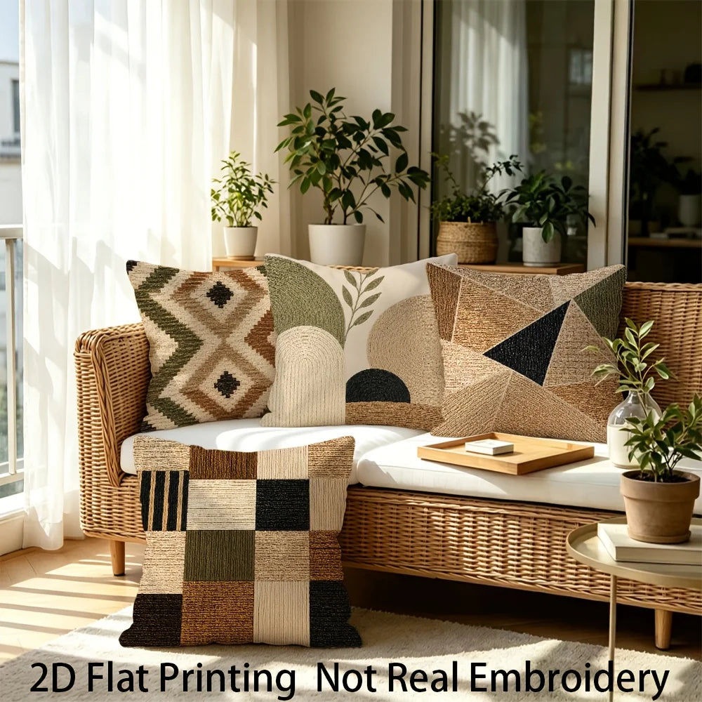 Boho Geometric Throw Pillow Covers, Set of 4 – Neutral Printed Cushion Covers