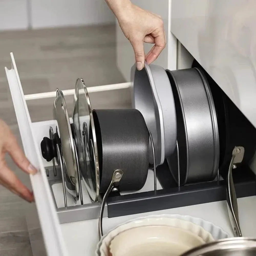Telescopic Pot Lid & Pan Organizer Rack (7 Dividers)
