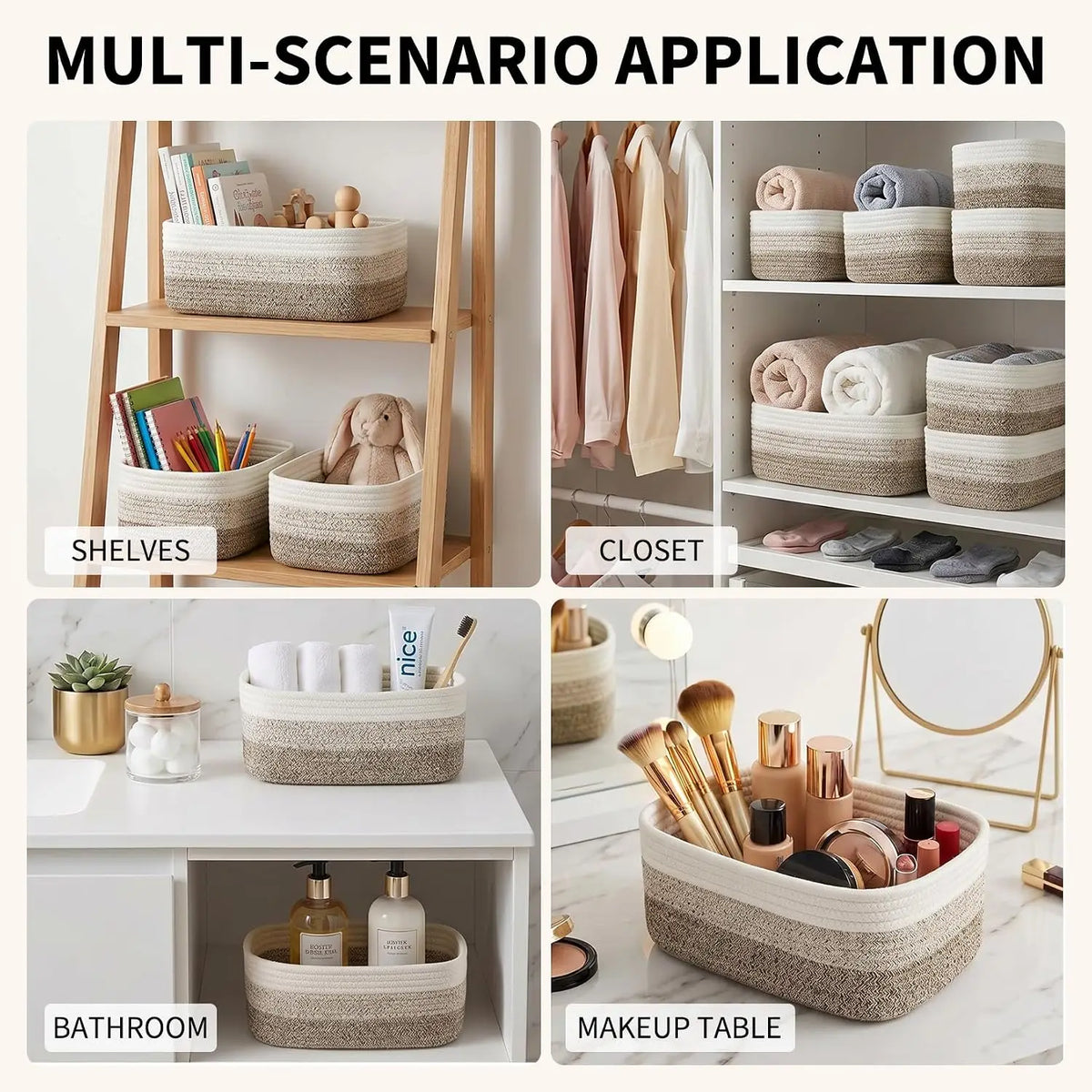 Cotton Rope Woven Storage Baskets, Set of 3