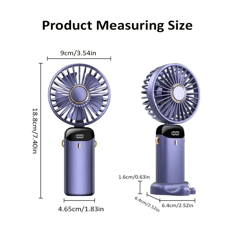 Foldable Neck & Handheld Fan with Phone Stand – 5-Speed Rechargeable
