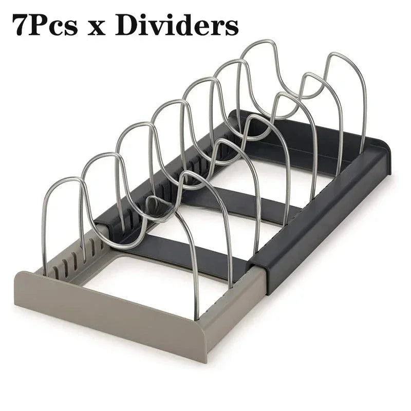 Telescopic Pot Lid & Pan Organizer Rack (7 Dividers)