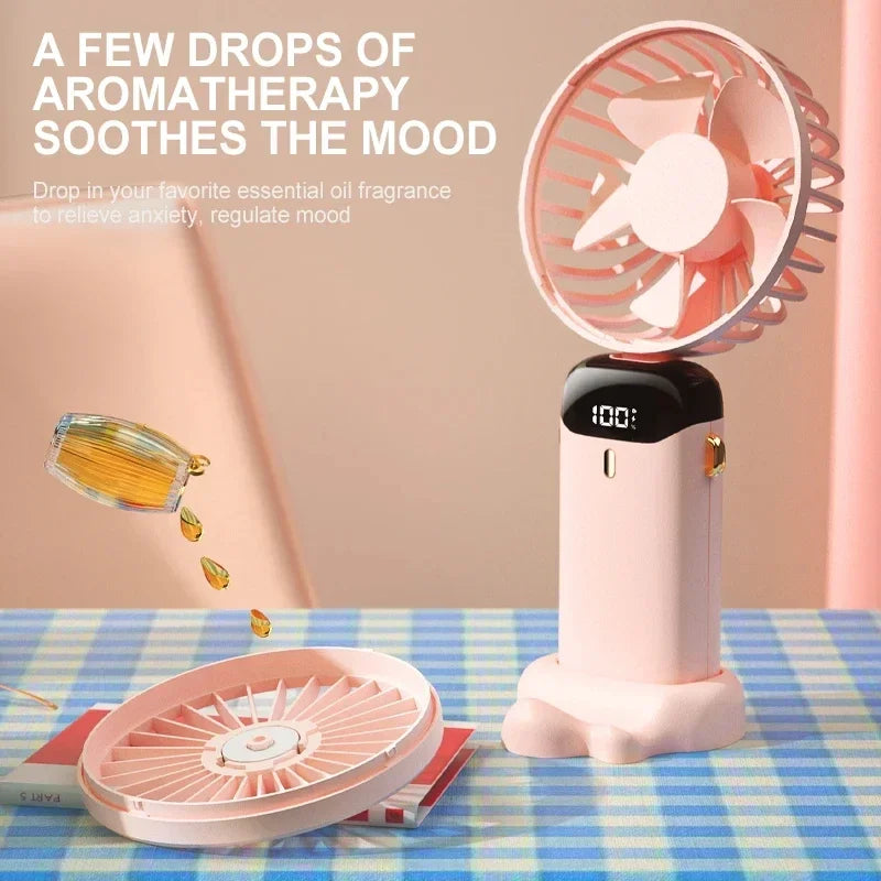 Foldable Neck & Handheld Fan with Phone Stand – 5-Speed Rechargeable