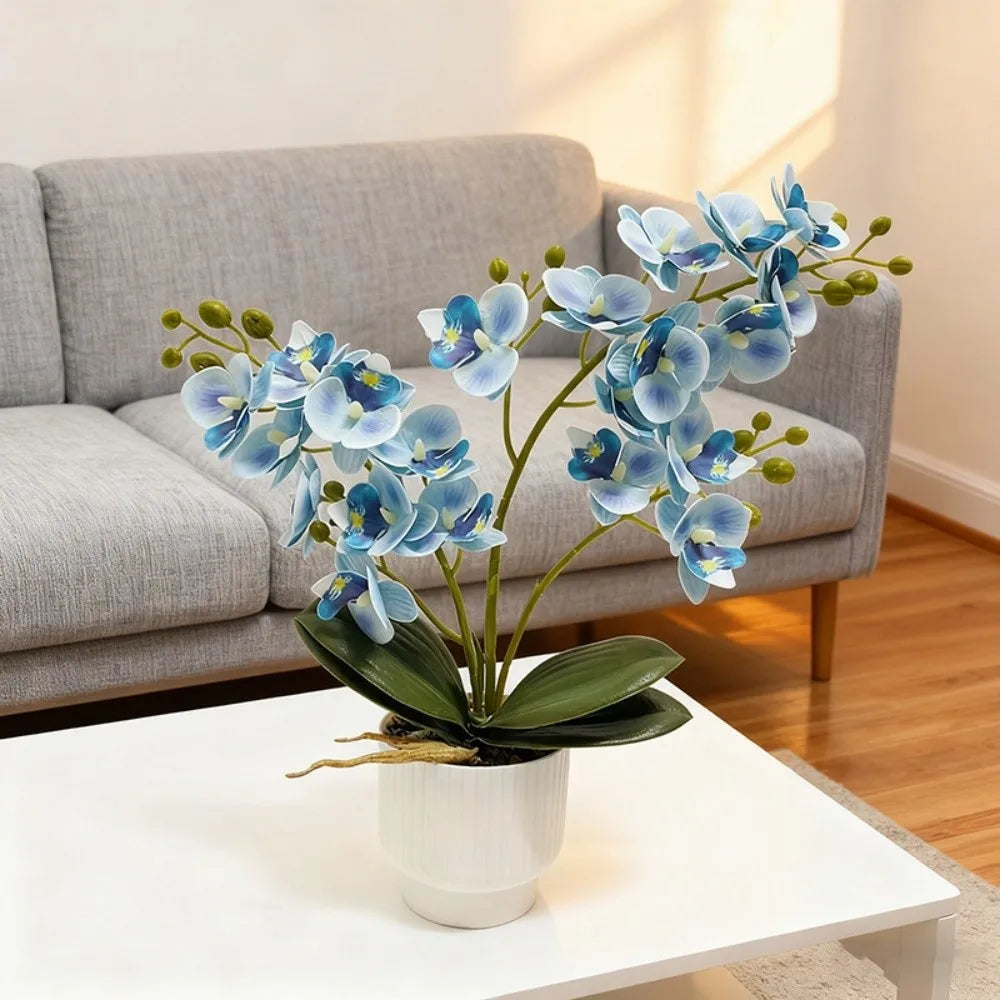 Artificial Phalaenopsis Orchid in White Pot – Faux Potted Orchid, 14.5 in