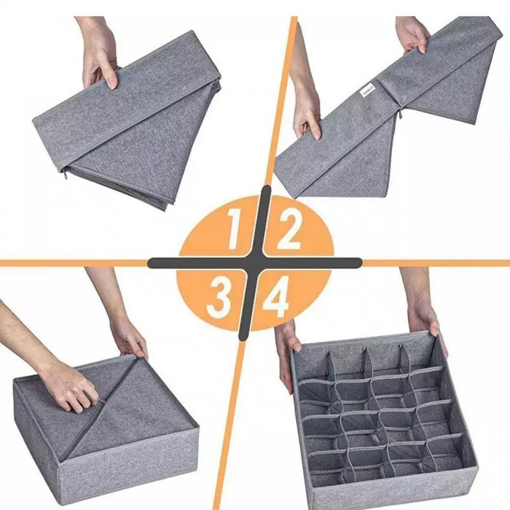 Foldable Fabric Drawer Organizer with Divider Grids
