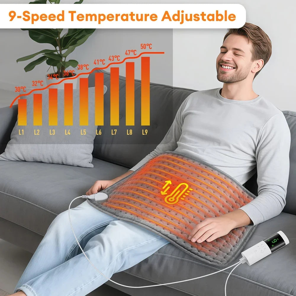 Electric Heating Pad 12x24 in – 9 Heat Levels, Auto-Off Timer, Washable