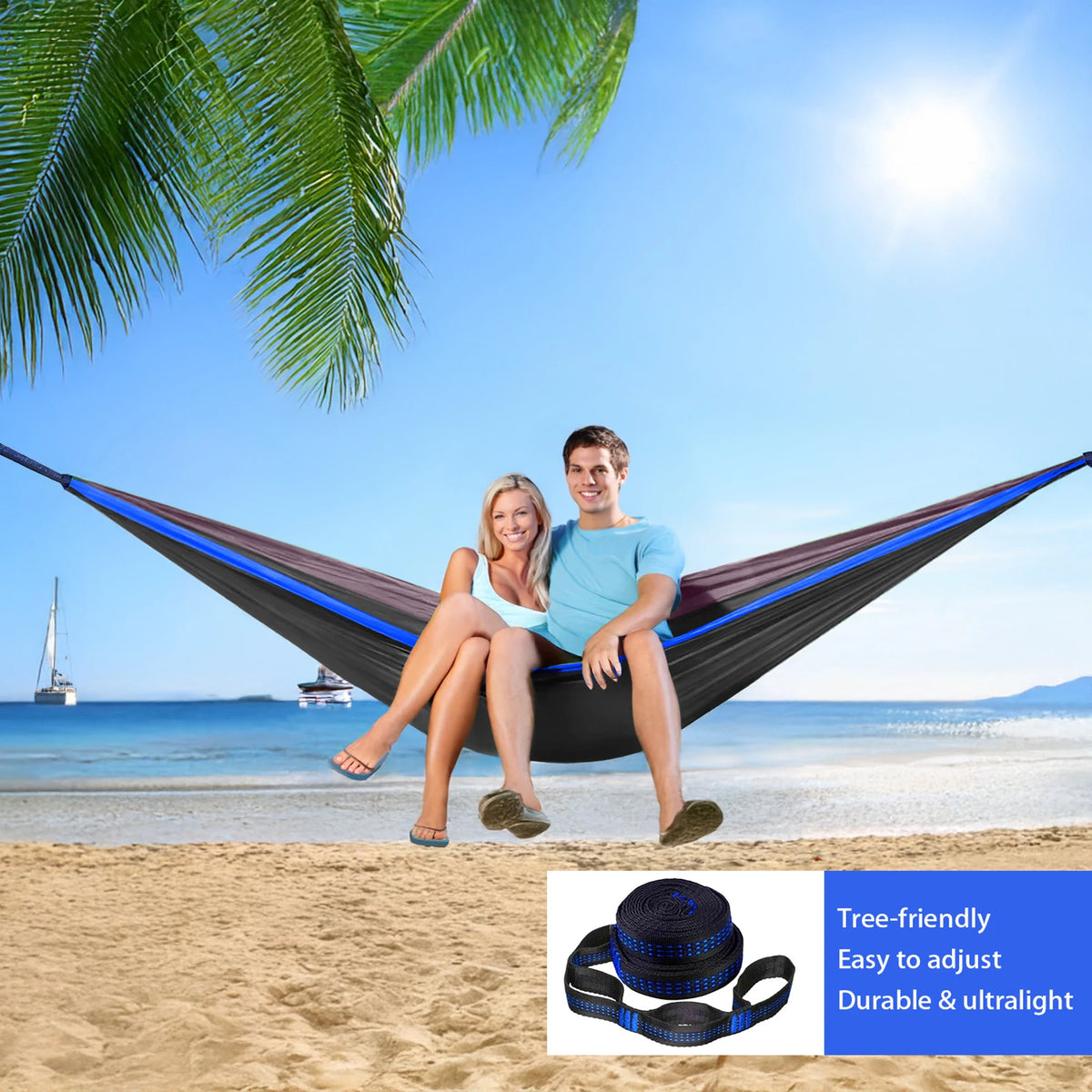 Lightweight Parachute Nylon Camping Hammock with Tree Straps & Carry Pouch