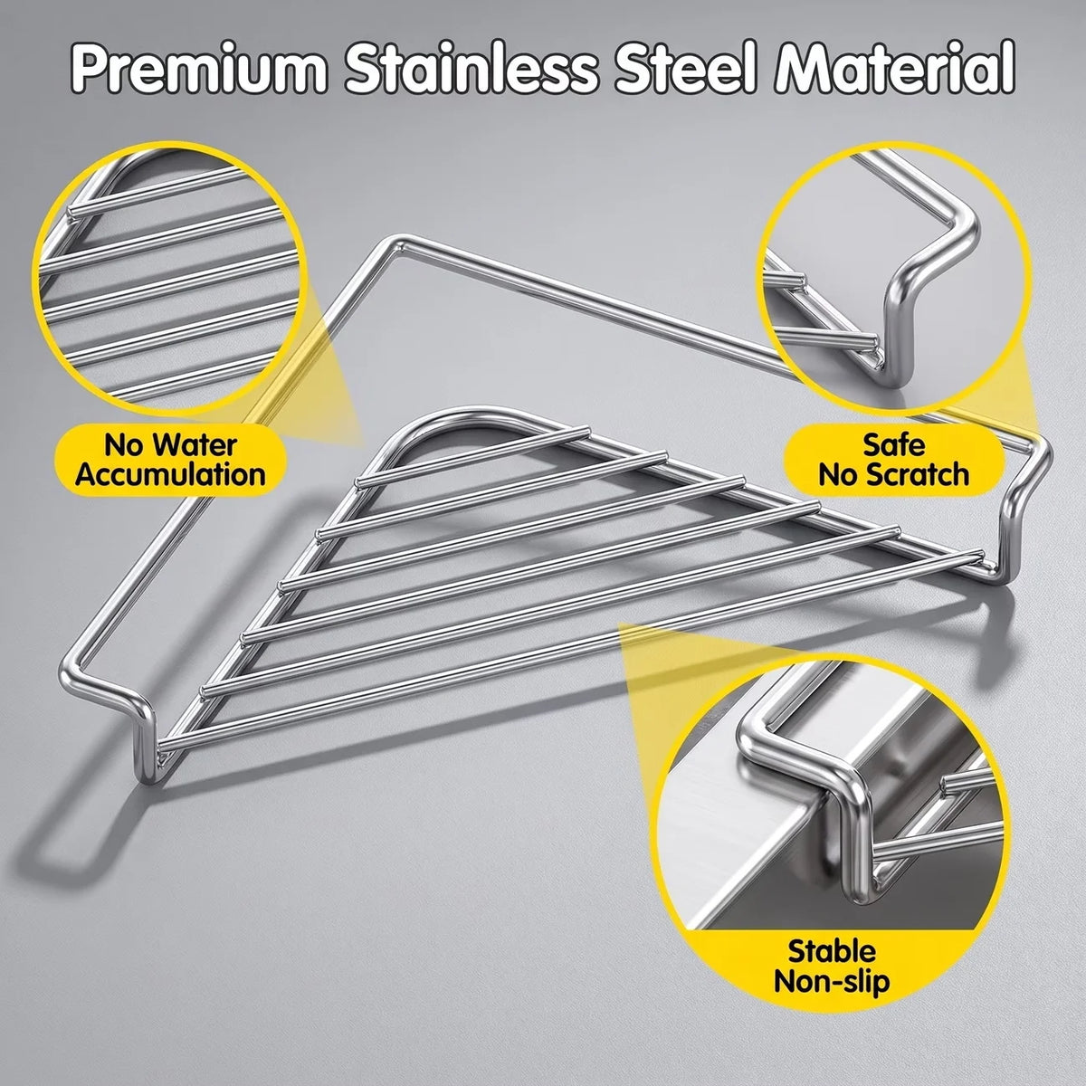 Stainless Steel Sink Corner Rack for Sponges & Brushes