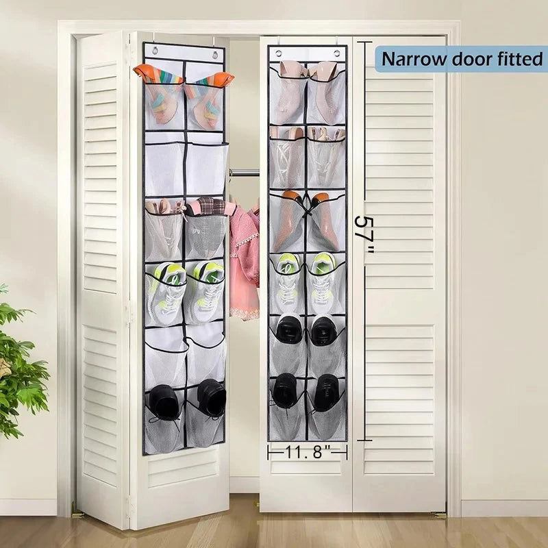 Over-the-Door Shoe Organizer with 12 Mesh Pockets