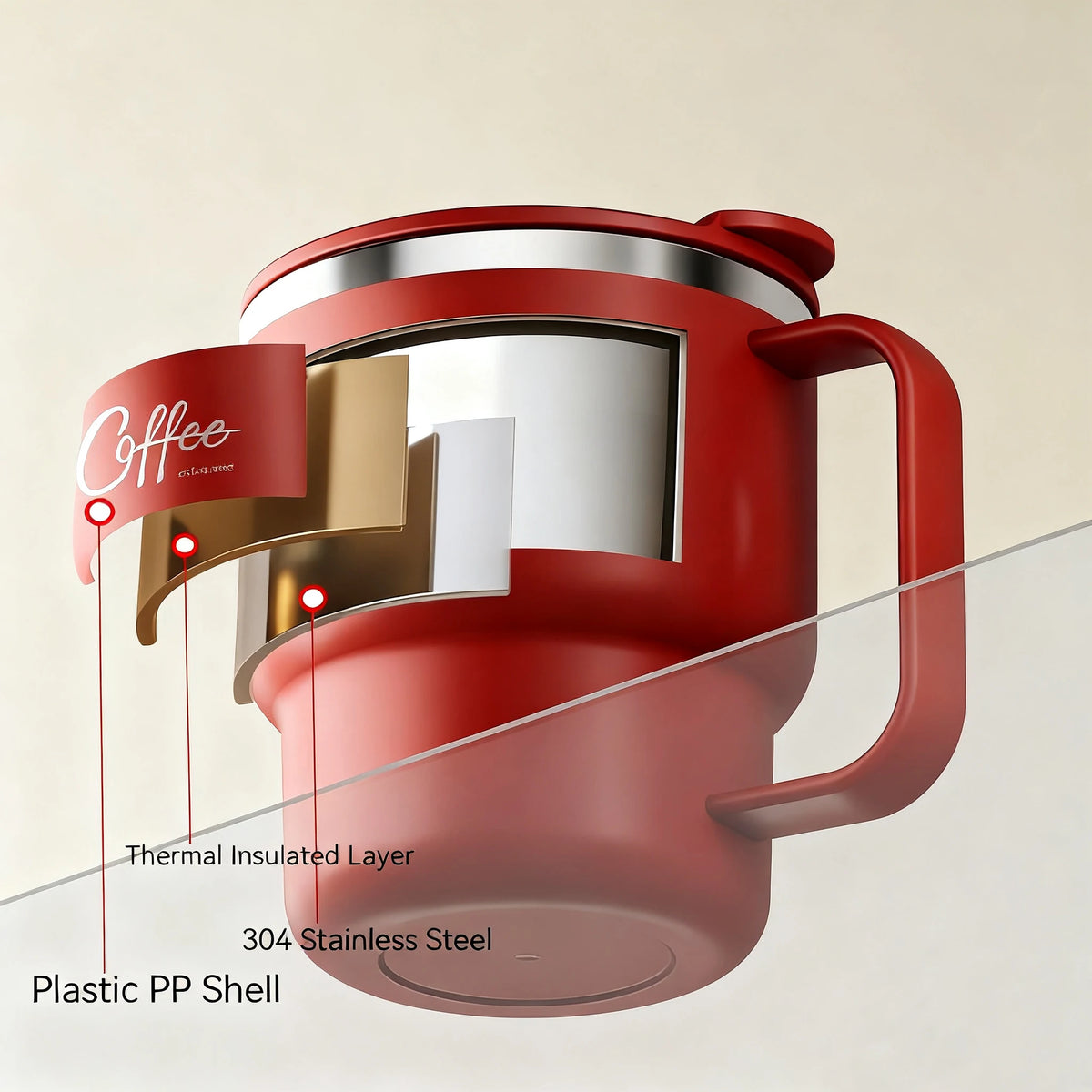 Insulated Stainless Steel Coffee Mug with Lid & Handle (13.5oz)