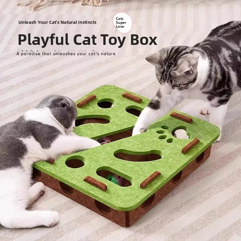 Felt Cat Puzzle Box with Bell Balls