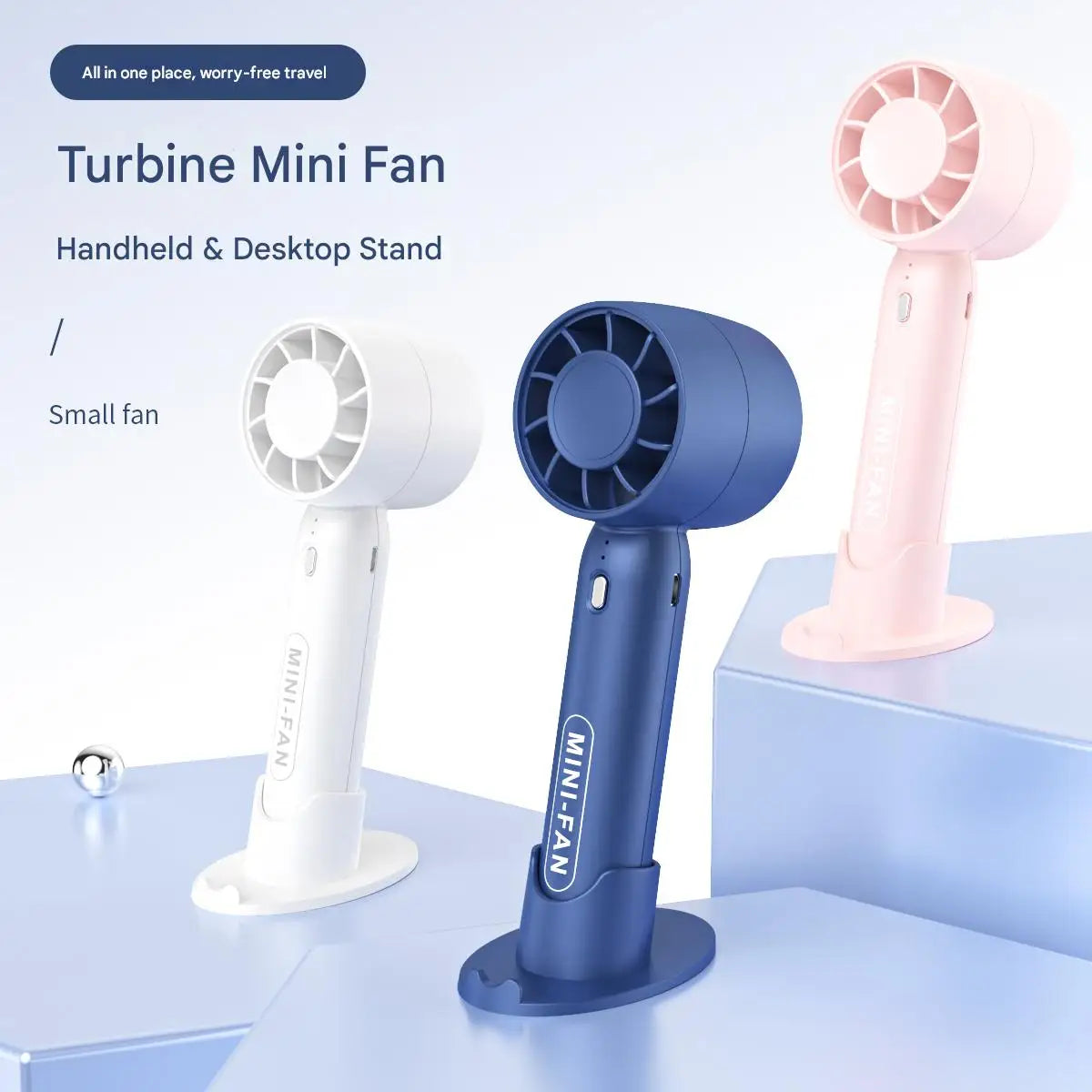 Turbo Mini Handheld Fan with Desk Stand – Rechargeable Portable Fan