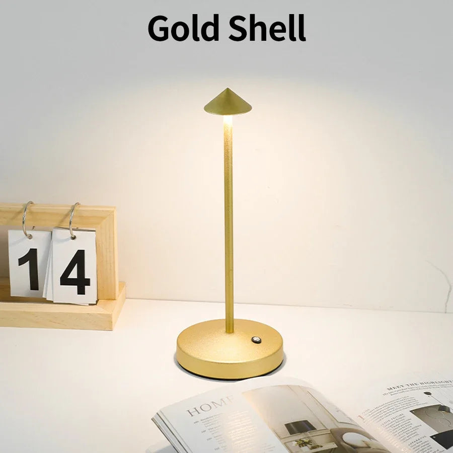Cordless Rechargeable Mushroom Table Lamp – Gold