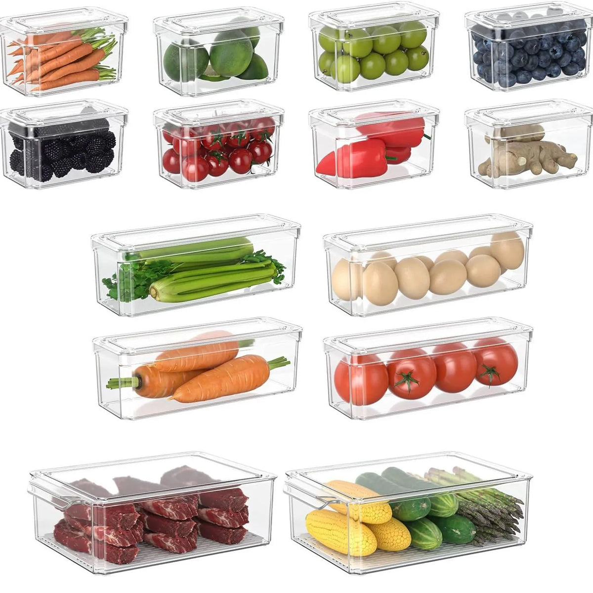Clear Stackable Fridge Organizer Bin with Lid (Sold Individually)