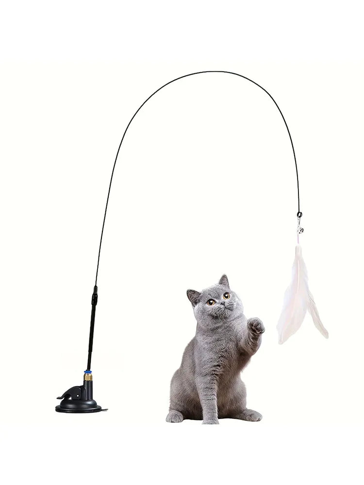 Suction Cup Cat Teaser Wand with Feather & Bell