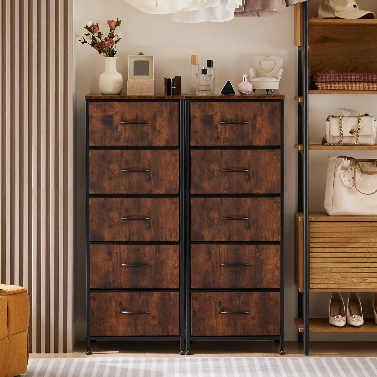 Modern 5-Drawer Fabric Dresser with Steel Frame