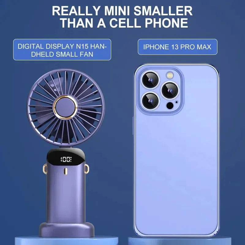 Foldable Neck & Handheld Fan with Phone Stand – 5-Speed Rechargeable