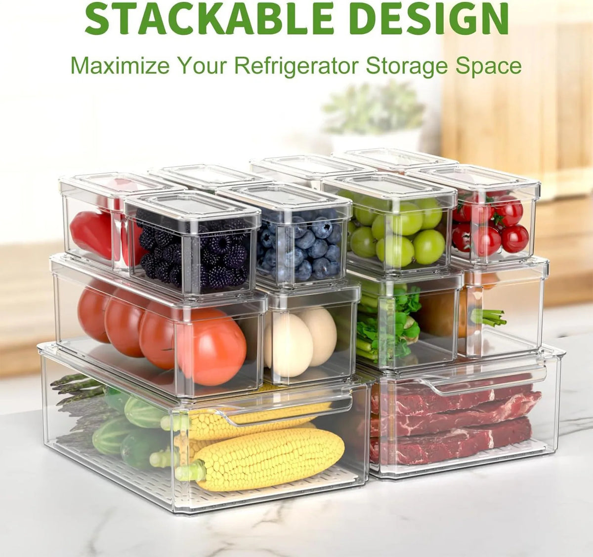 Clear Stackable Fridge Organizer Bin with Lid (Sold Individually)