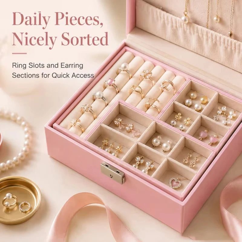 2-Layer PU Leather Jewelry Box with Lock