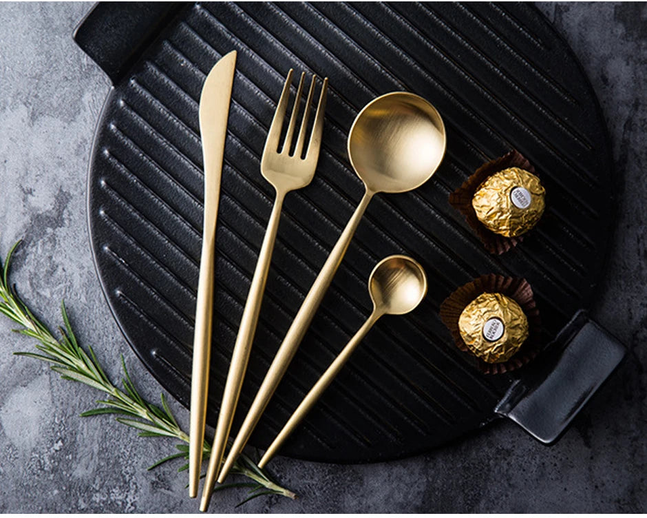 24-Piece Black & Gold Flatware Set (Service for 6)