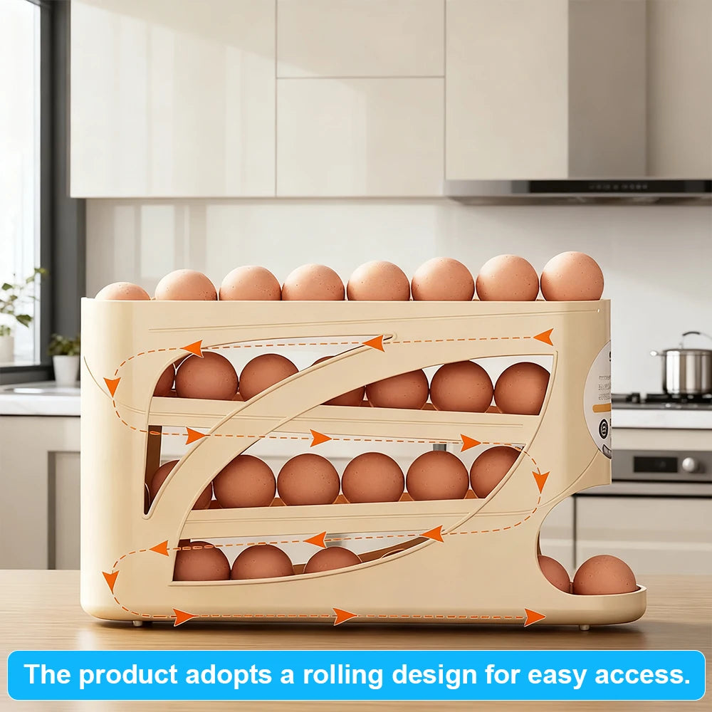 4-Tier Rolling Egg Dispenser Fridge Organizer (Holds About 30 Eggs)