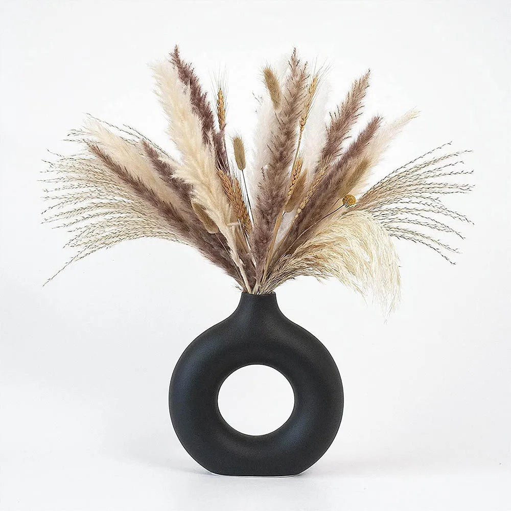 Modern Black Donut Ceramic Vase, Small