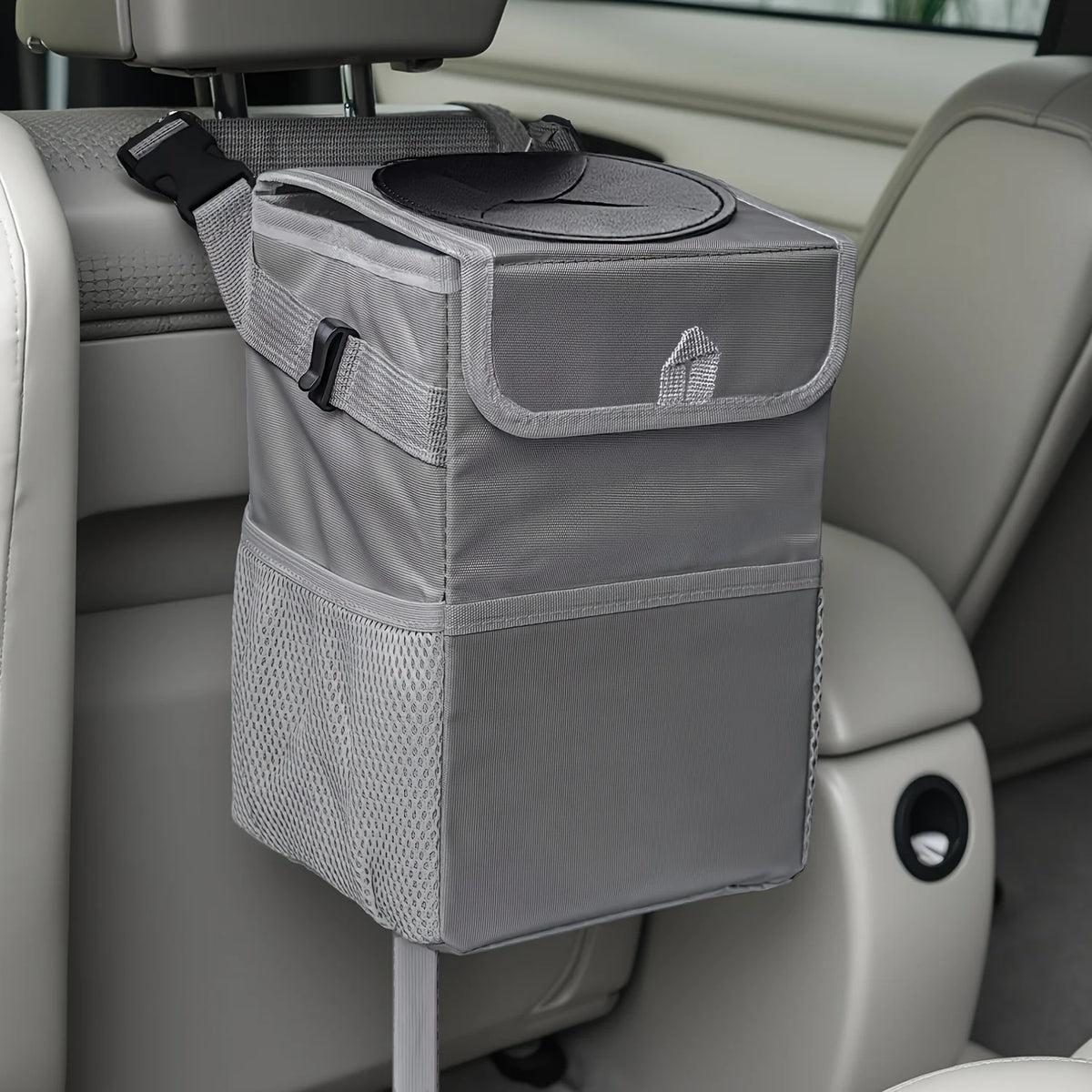 Leakproof Car Trash Can with Lid & Storage Pockets