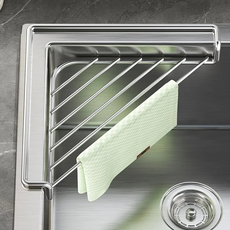 Stainless Steel Sink Corner Rack for Sponges & Brushes