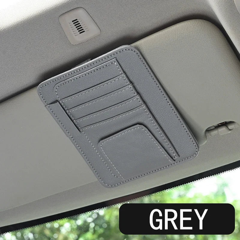 Leather Sun Visor Organizer - Card, Pen & Sunglasses Holder