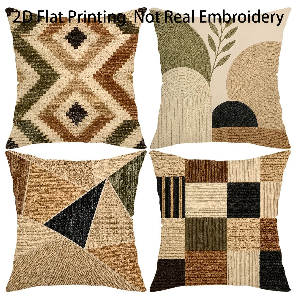 Boho Geometric Throw Pillow Covers, Set of 4 – Neutral Printed Cushion Covers